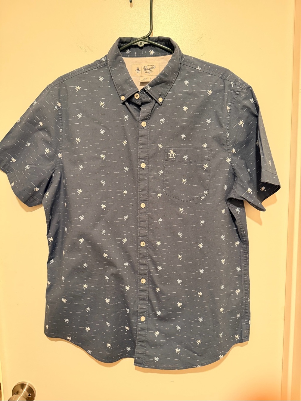 Original Penguin Navy Short-Sleeve Button-Down with Palm Print